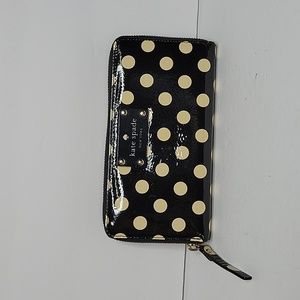 Kate Spade Cedar Street Lacey Black Ivory Polka Dot Zip Around Wallet
